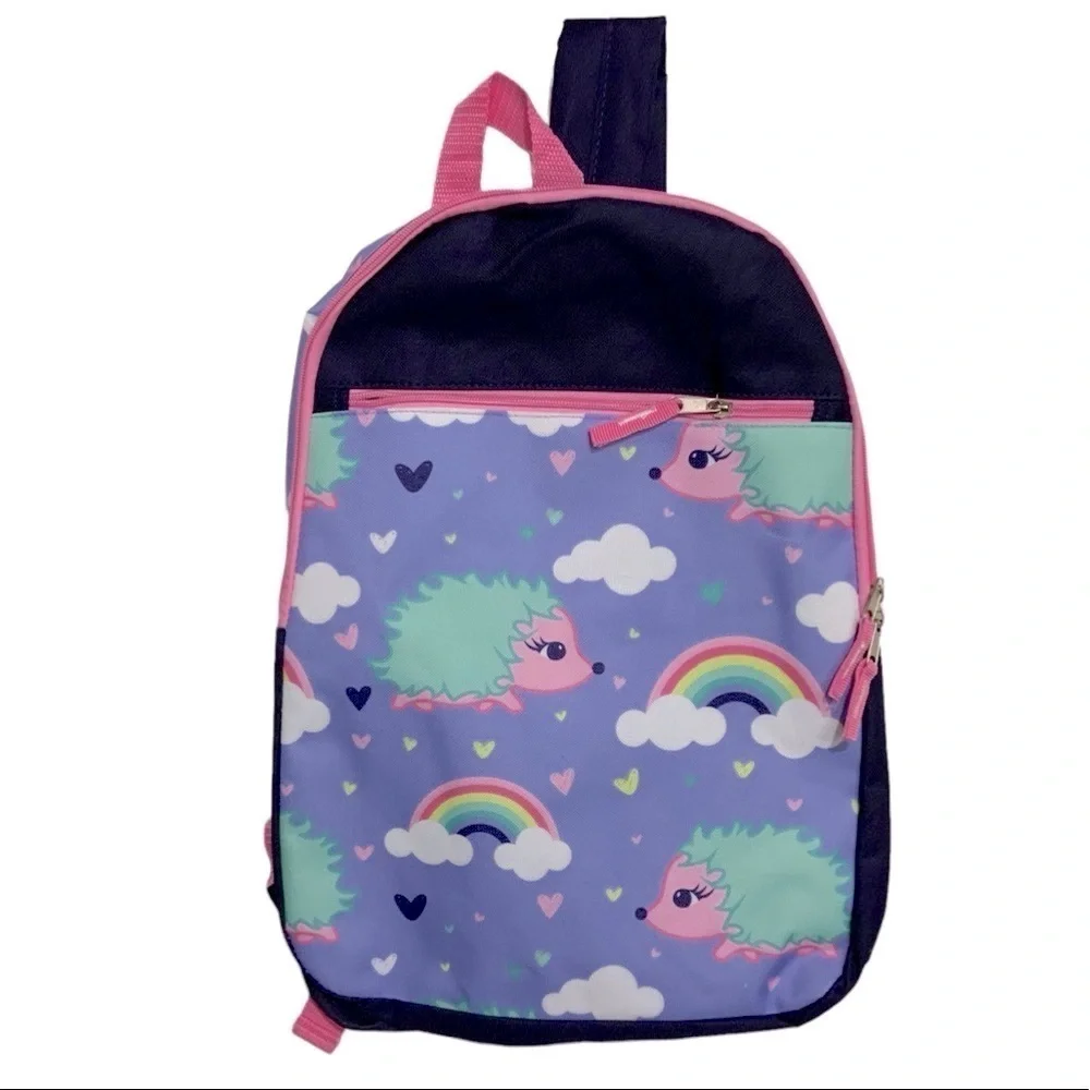 Trailmaker Girls' Rainbow Backpack Adjustable Padded Straps Purple Blue 17 inch